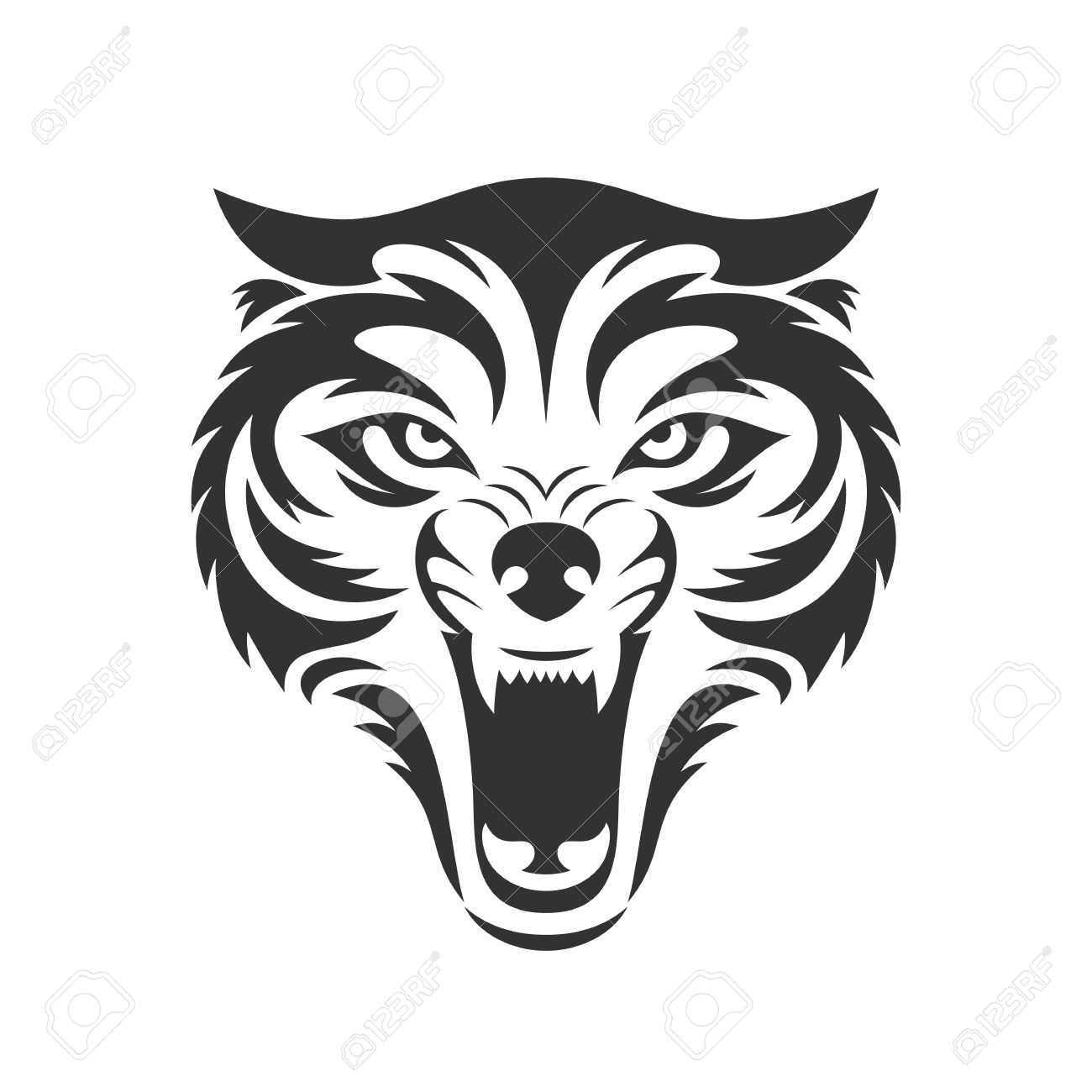 1300x1300 Wolf Bares Its Teeth. Wolf Head Icon In One Color. Stock Vector