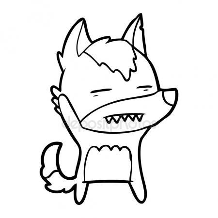 450x450 Cartoon Wolf Waving Showing Teeth Stock Vector Lineartestpilot