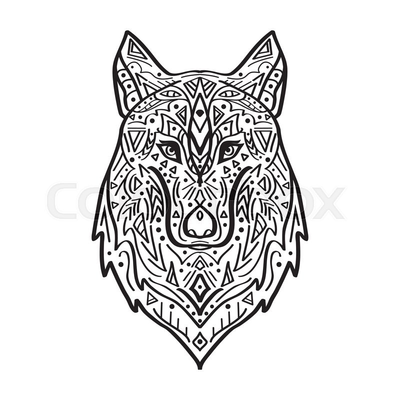 800x800 Vector Black And White Illustration Of Tribal Style Wolf