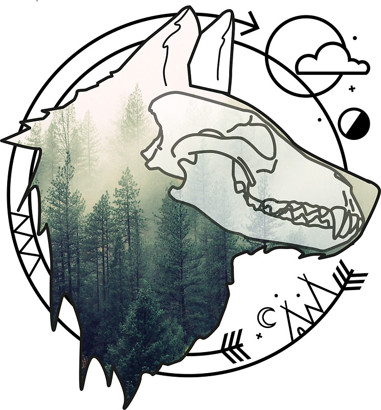 745x800 Wolf Animal Forest Totem Skull Art Stickers By Masatomio Redbubble