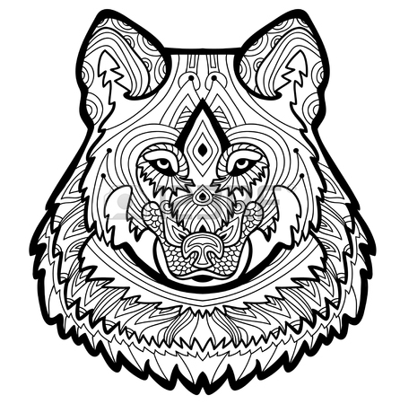 446x450 Strong Wolf Is Drawn By Hand With Ink. Coloring Page For Adults