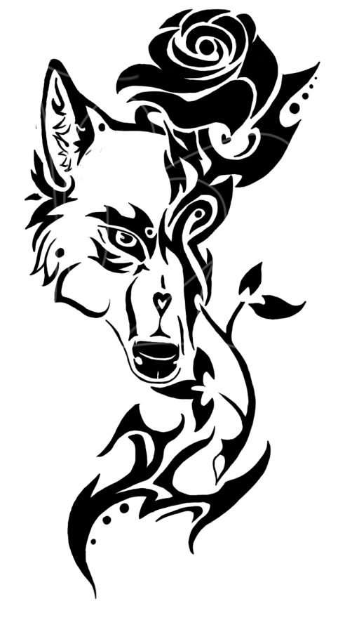 492x880 Rose Wolf Tribal Tattoo By Protectorshade