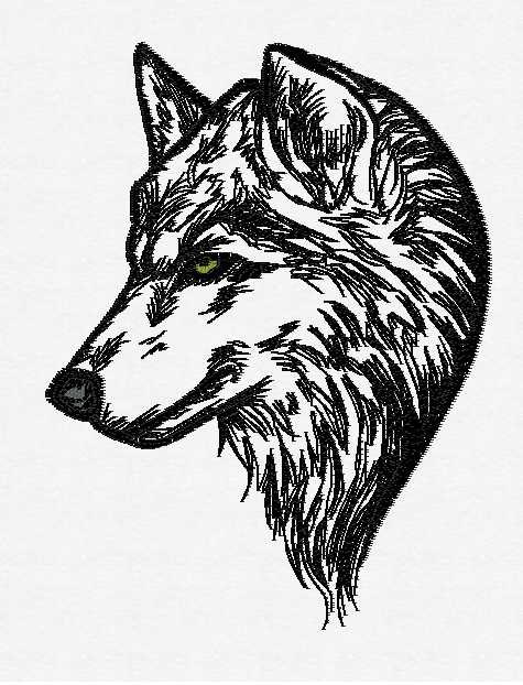 475x622 Wolf Head Outline Embroidery Pattern Machine By Mountainembdesigns