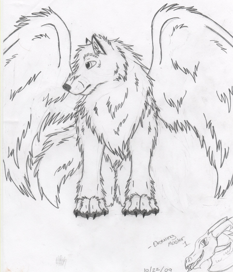900x1052 Winged Wolf Sketch Notfinished By Drawingmaster1