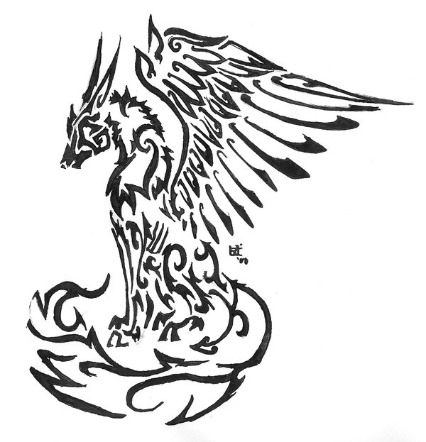 600x623 Collection Of Winged Wolf Tattoo Stencil