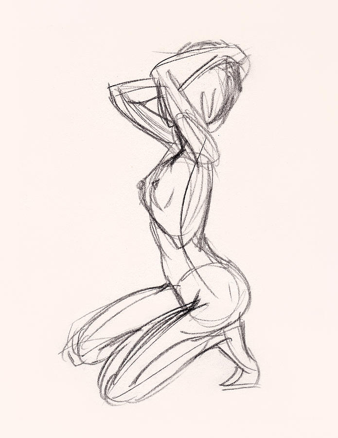 695x900 Charcoal Sketch Of Nude Woman Kneeling Drawing By Whiskey Dog Studio