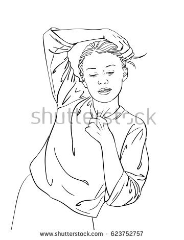 360x470 Sketch Of Woman In Seductive Pose Her Eyes Lowered And