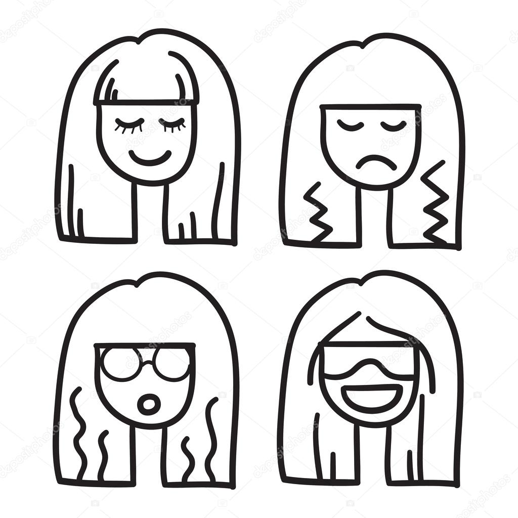 1024x1024 Woman Face Vector Icon Hand Drawn Doodle Illustration Black Lines