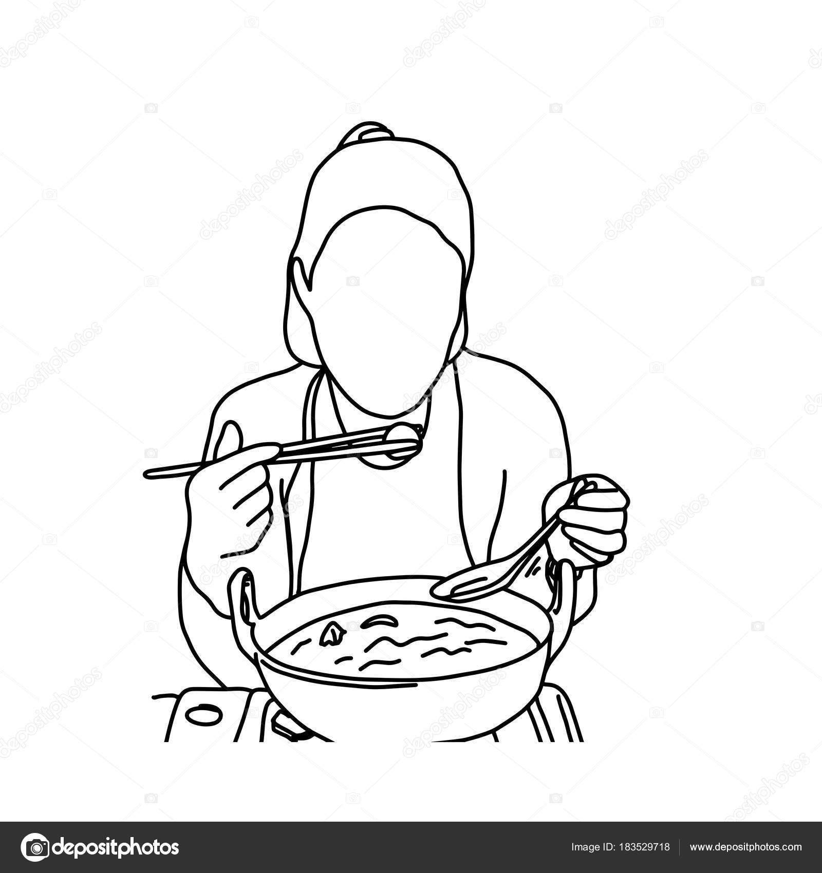 1600x1700 Cute Woman Eating Noodles With Chopsticks Vector Illustration