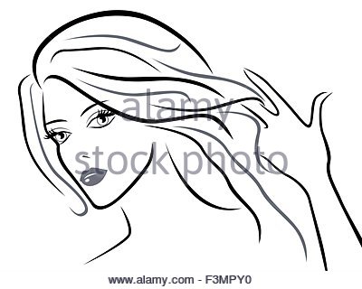 400x320 Fashion Girl Portrait With Black Lines. Pencil Drawing Woman Face