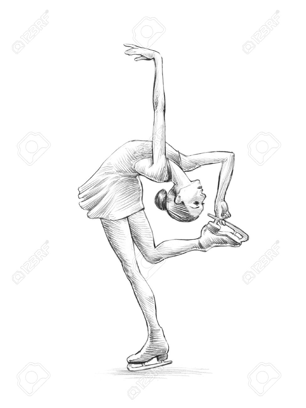 975x1300 Hand Drawn Sketch, Pencil Illustration Of A Figure Skater Woman