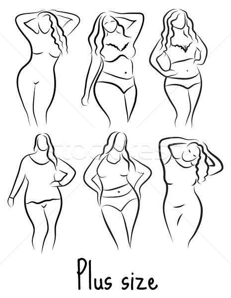 465x600 Plus Size Model Woman Sketch. Hand Drawing Style. Fashion Logo