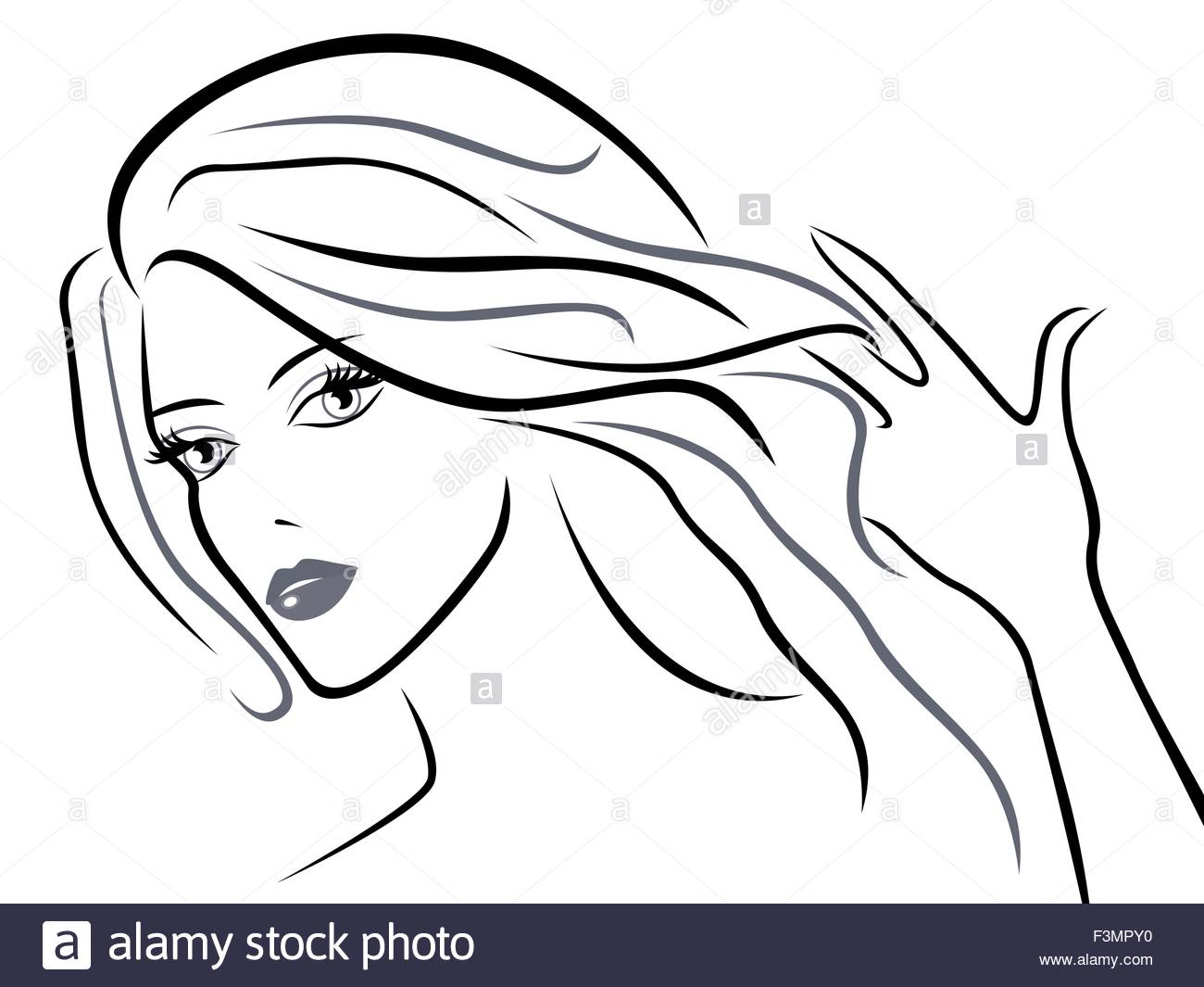 1300x1065 Young Beautiful Women With Chic Hair, Black Over White Hand