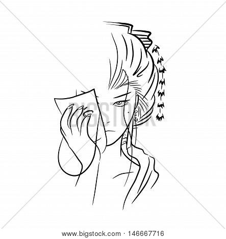 443x470 Beautiful Lady Geisha. Hand Drawn Vector Amp Photo Bigstock