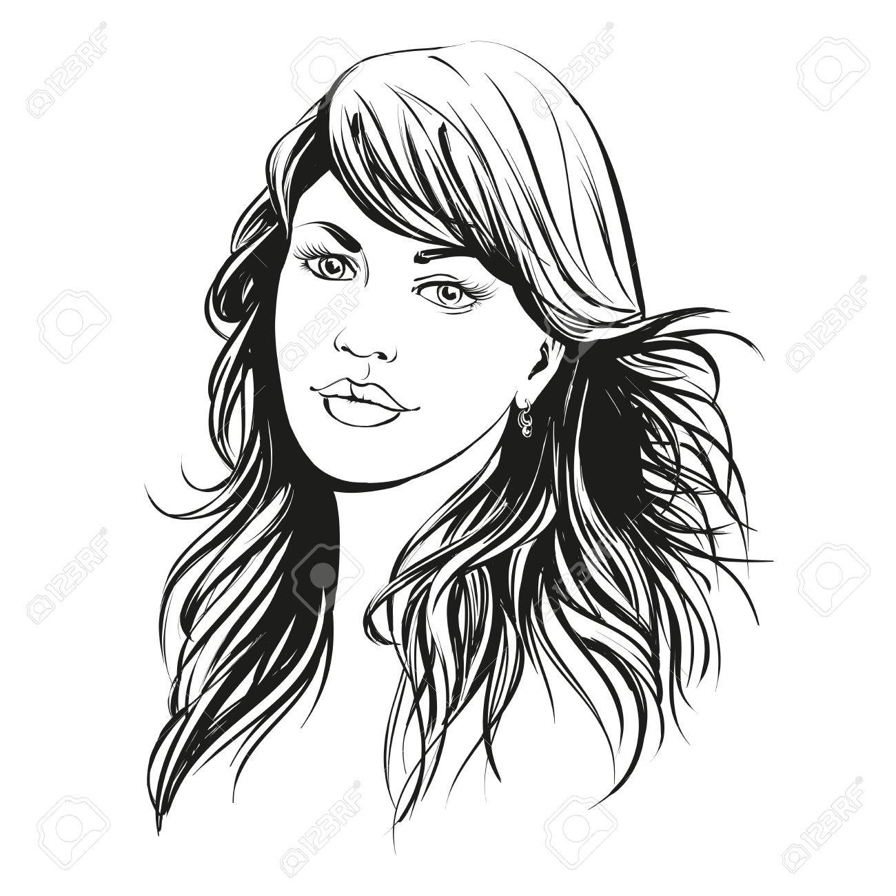 1300x1300 Beautiful Woman Face Hand Drawn Illustration Sketch Royalty Free