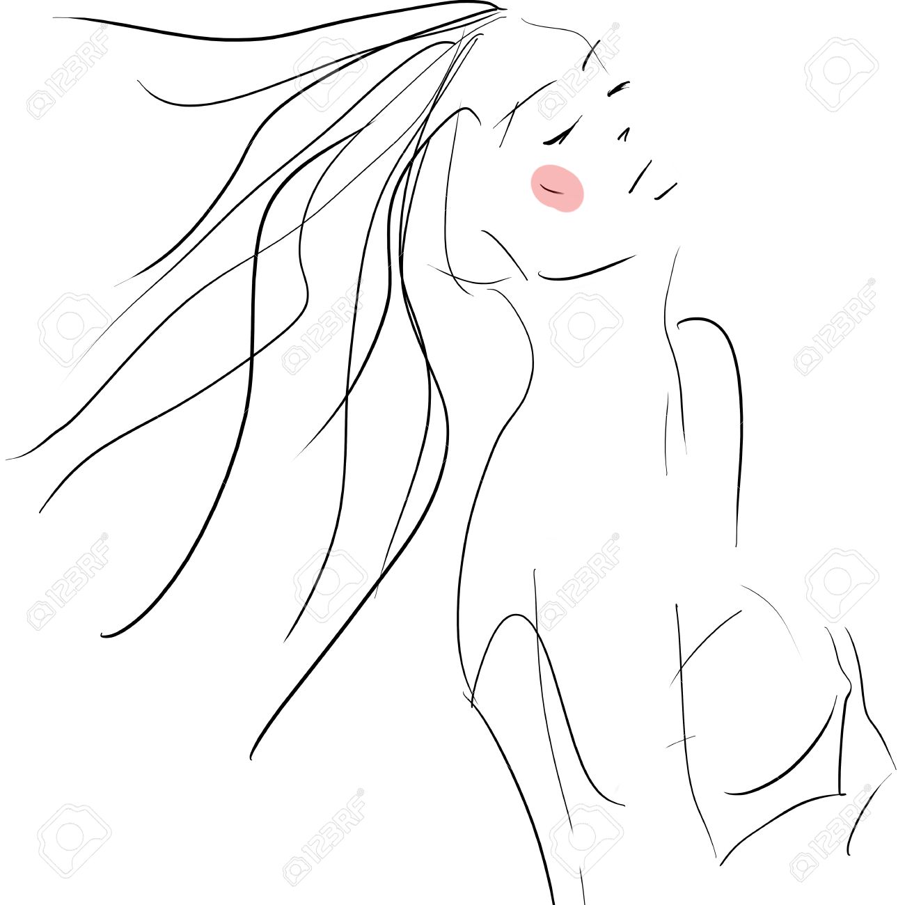 1300x1300 Conceptual Expressive Woman, Fashion Hand Drawing Sketch Stock