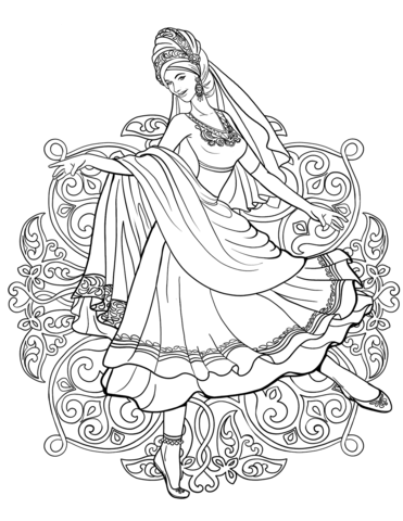 371x480 Indian Woman Dancing In A Traditional Dress Coloring Page Free