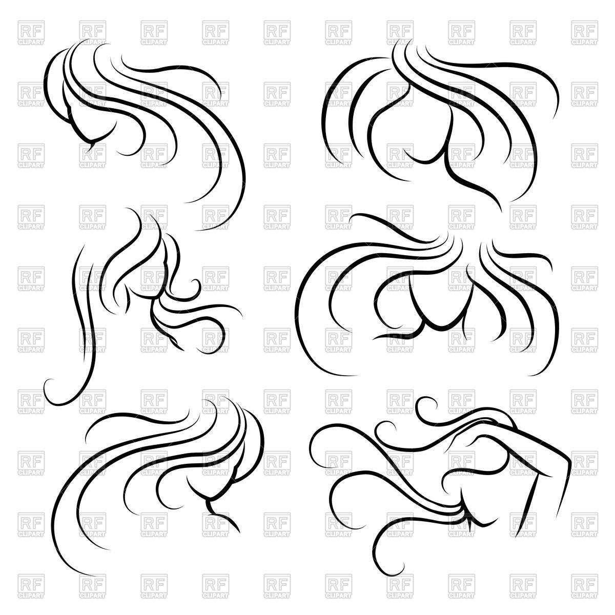 1200x1200 Woman Head Silhouettes With Long Hair Royalty Free Vector Clip Art