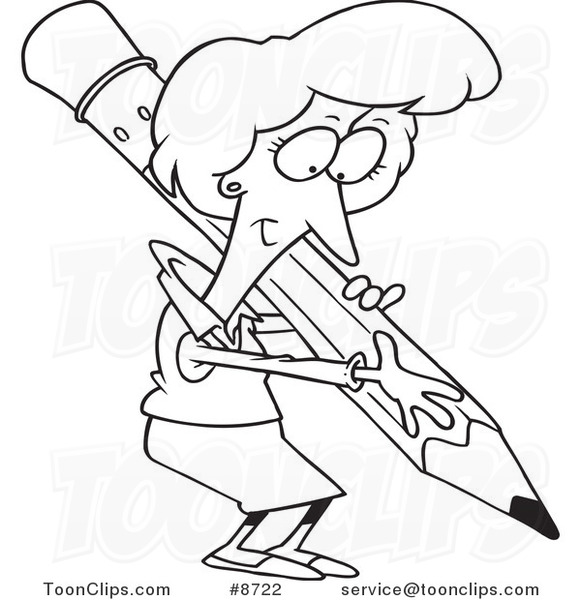 581x600 Cartoon Black And White Line Drawing Of A Business Woman Writing