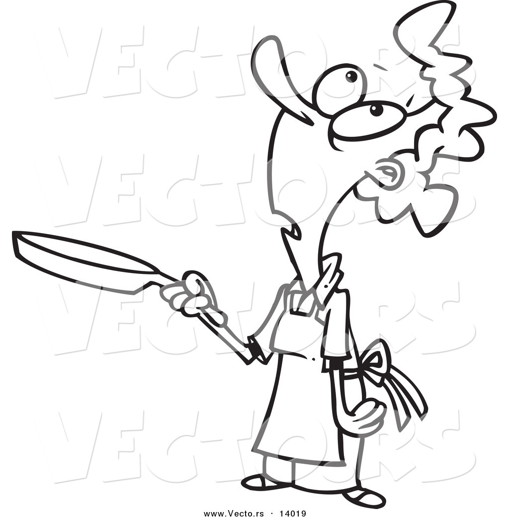 1024x1044 Vector Of A Cartoon Woman Looking Up And Holding A Pan