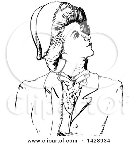 450x470 Clipart Of A Vintage Black And White Sketched Woman Looking Up