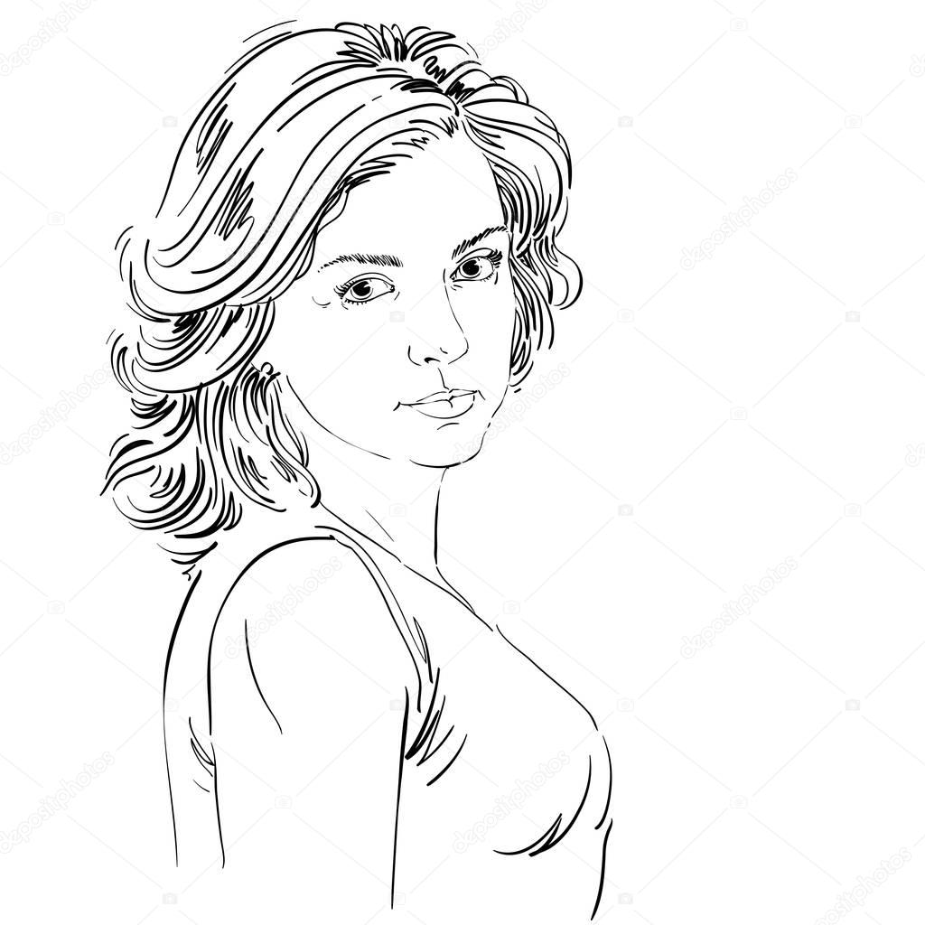 1024x1024 Sketch Portrait Of Beautiful Confident Woman Stock Vector