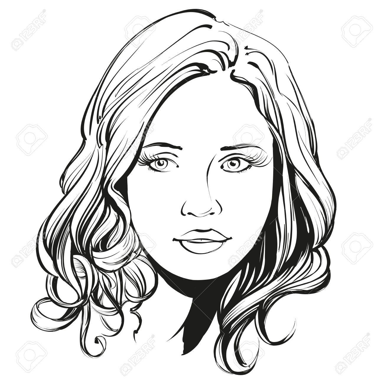 1300x1300 Beautiful Woman Face Hand Drawn Illustration Sketch Royalty Free