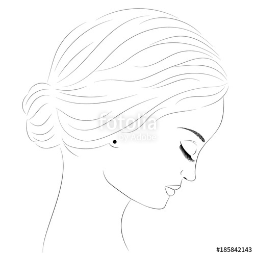 500x500 Sketch Of A Portrait Of A Girl In Profile. Portrait Of A Beautiful