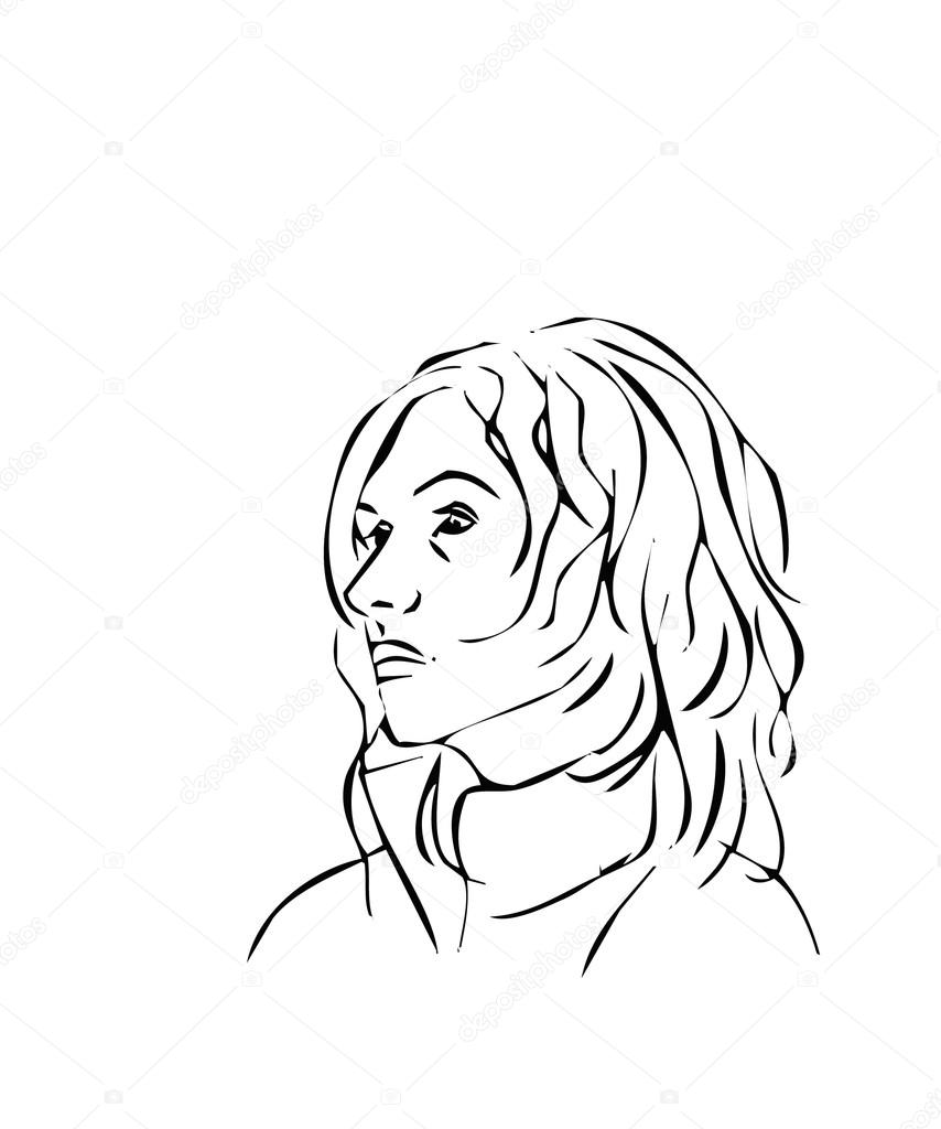 854x1024 Simple Line Illustrations Of A Woman Face Profile Stock Vector