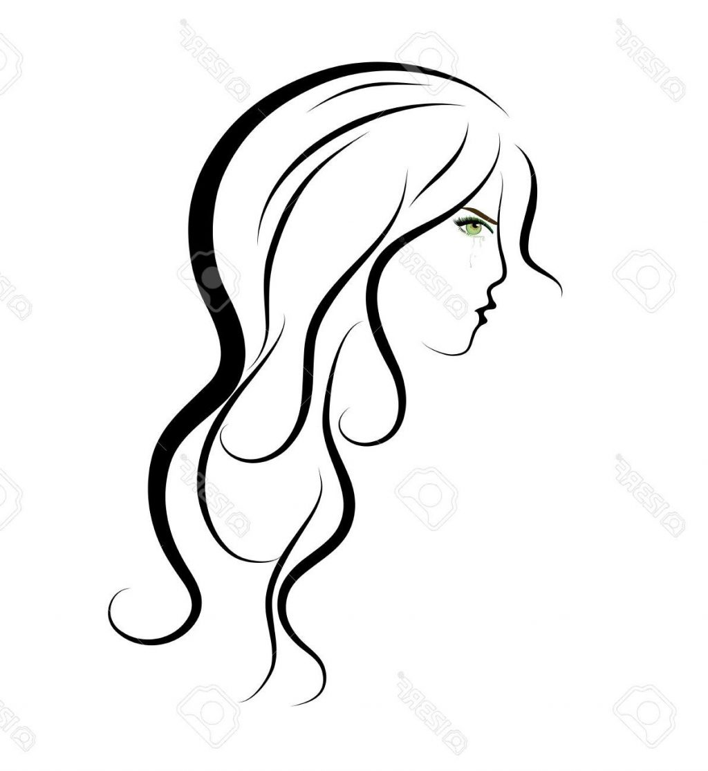 1024x1115 Unique Silhouette Of Young Sad Girl With Long Hair Stock Vector
