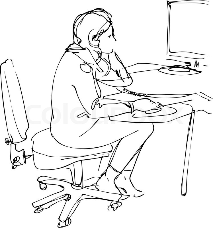 748x800 Sketch A Girl Sits And Works