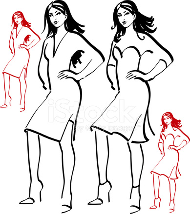 389x439 Standing Girl Sketch Stock Vector