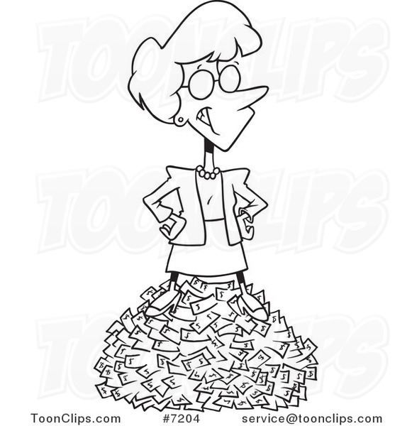 581x600 Cartoon Black And White Line Drawing Of A Rich Business Woman
