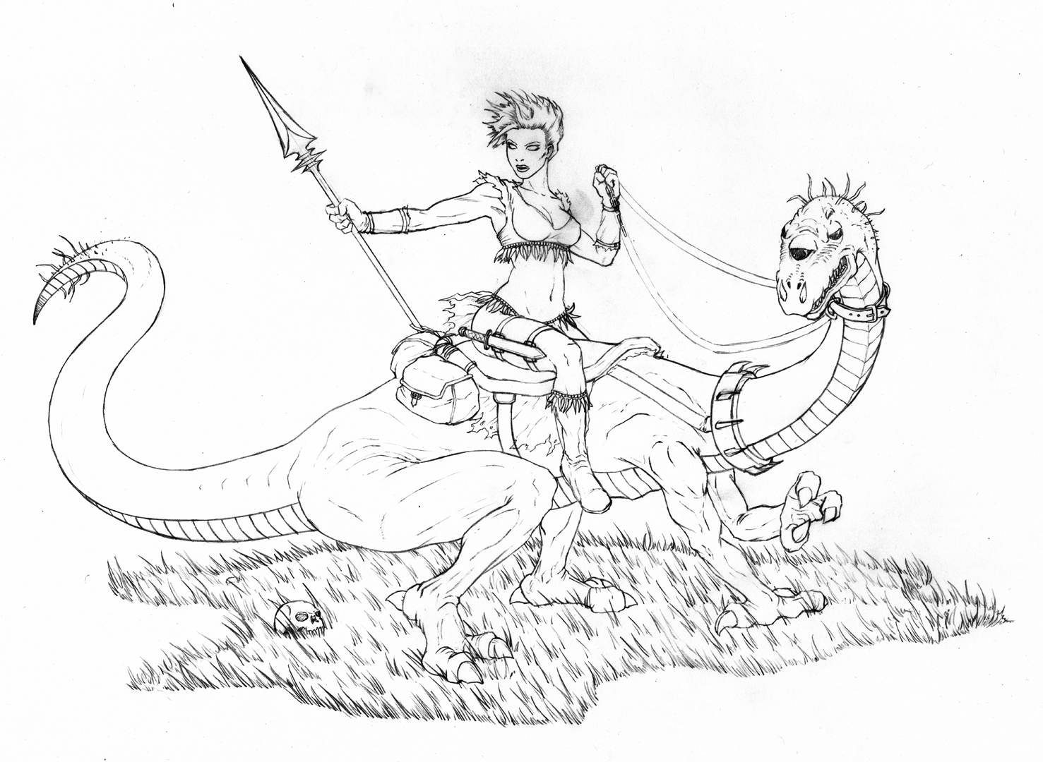 1477x1080 Warrior Woman And Dinosaurish Thingamabob Adam Rutten