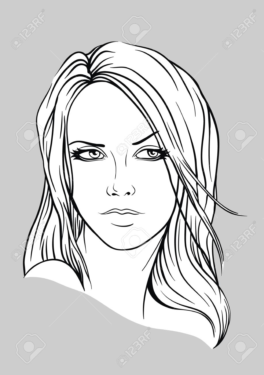 918x1300 Drawing Of Woman's Face Face Of A Young Woman With Long Hair