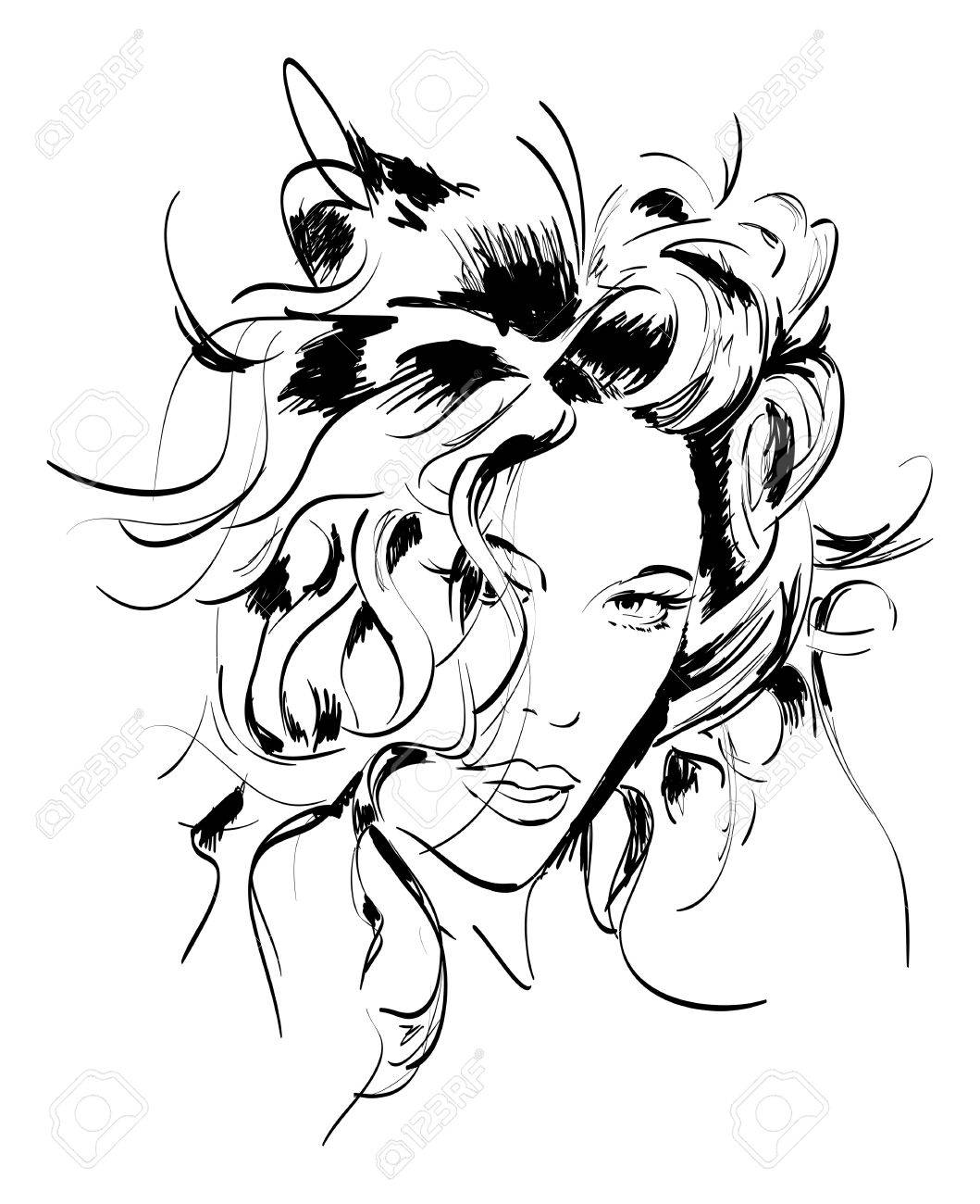 1059x1300 Hand Drawn Fashion Model. Vector Illustration. Woman's Face