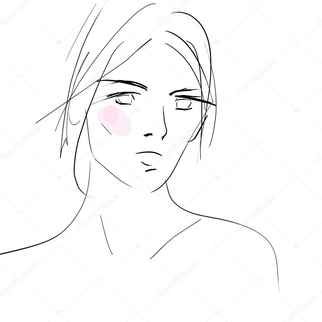 1024x1024 Concept Women Face, Fashion Hand Drawing Sketch Stock Photo