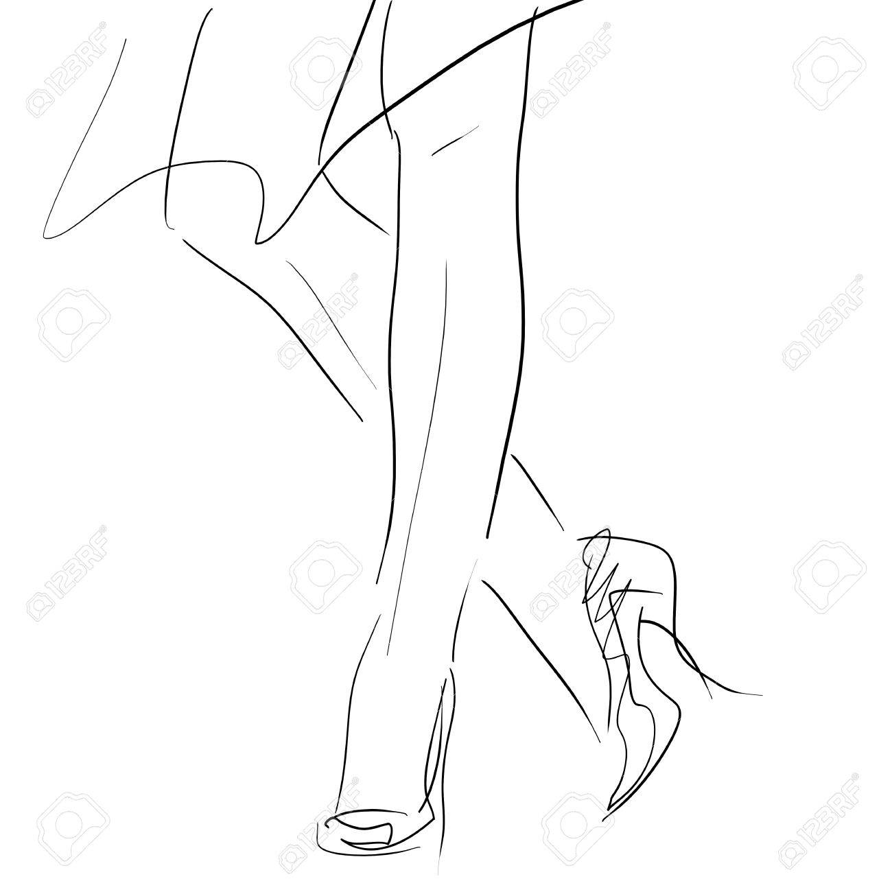 1300x1300 Conceptual Women In High Heels, Fashion Hand Drawing Sketch Stock