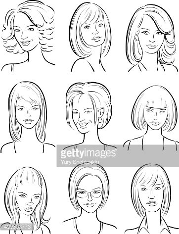 362x473 Whiteboard Drawing Beautiful Women Faces Collection Stock Vectors