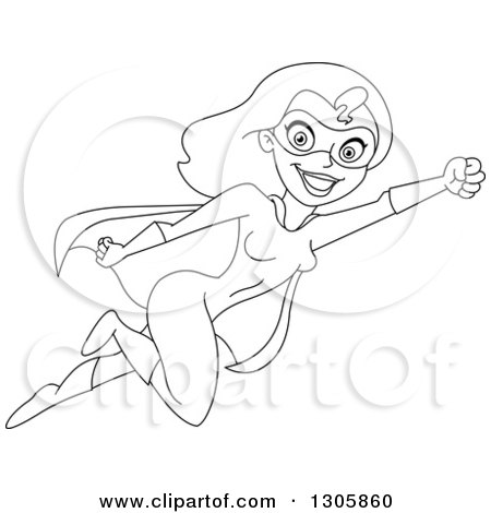 450x470 Lineart Clipart Of A Black And White Flying Super Hero Woman