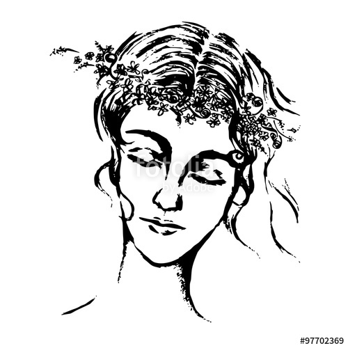 500x500 Illustration Of Women Face With Flower Crown On Her Head Stock