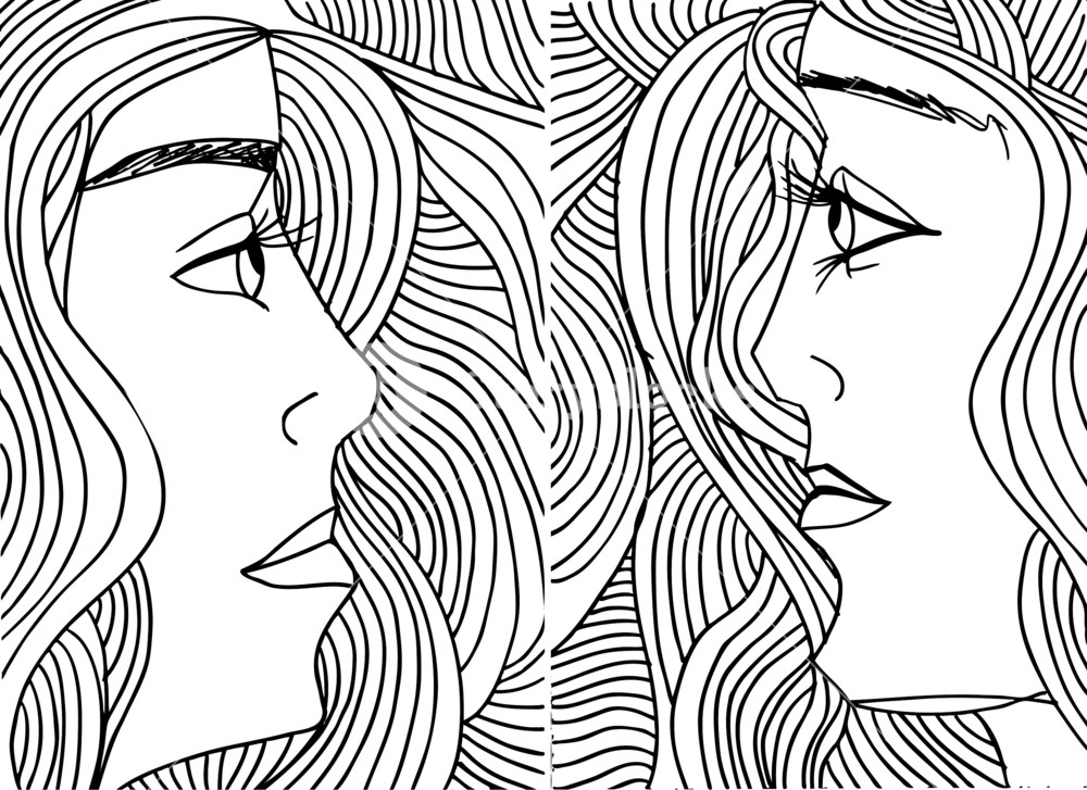 1000x727 Abstract Sketch Of Women Face. Vector Illustration. Royalty Free