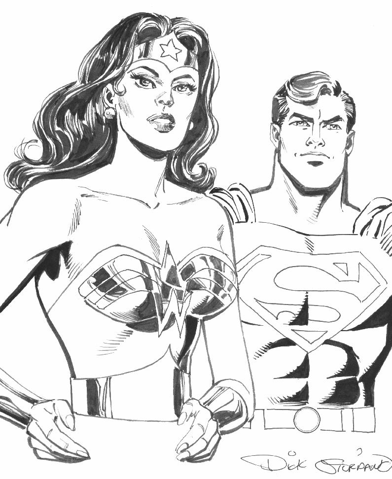 795x972 Giordano Wonder Woman And Superman Ink Drawing, In Steve Lipsky'S