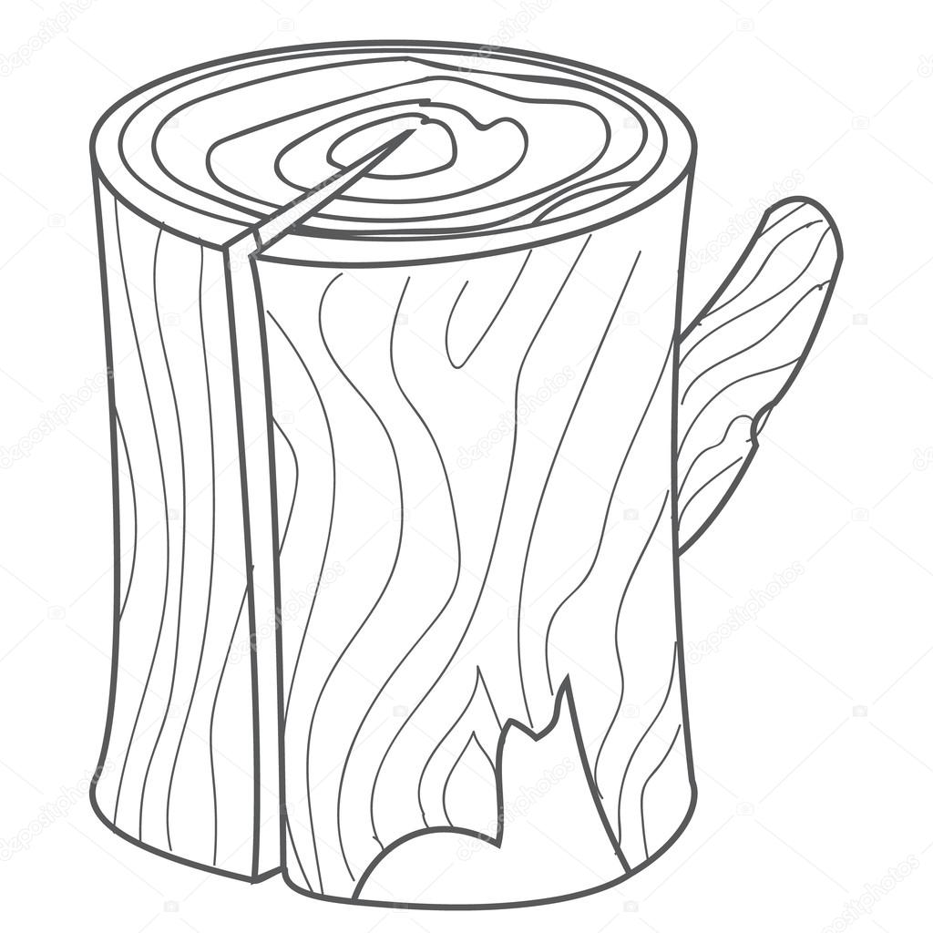1024x1024 Wooden Stump, Wood Log In Cartoon Style Outline Drawing. Stock