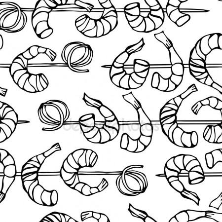 450x450 Seamless Shrimp On Wood Stick, Prawn Kebab, Seafood Bbq, Canapes