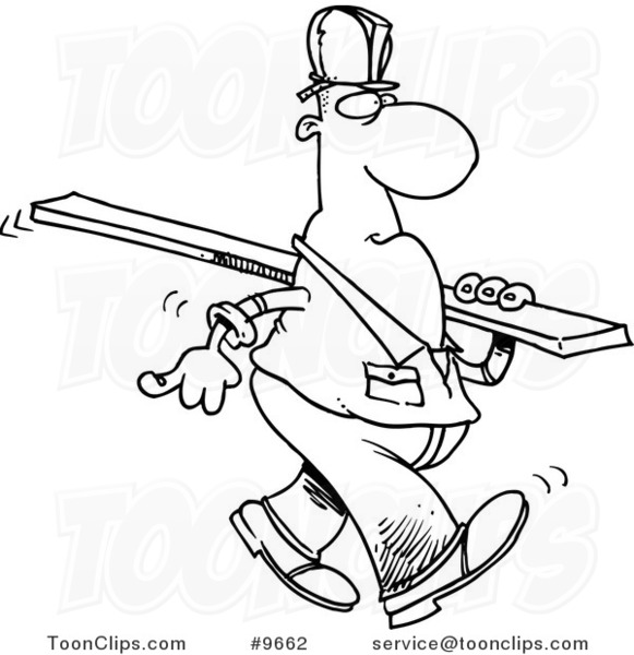 581x600 Cartoon Black And White Line Drawing Of A Construction Worker