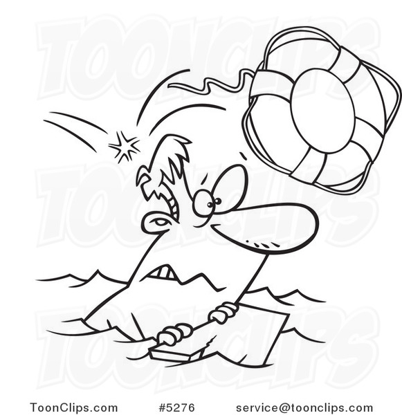 581x600 Cartoon Black And White Line Drawing Of An Overboard Guy Floating