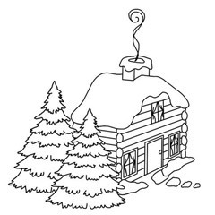 240x240 Christmas Log House Rubber Stamp Digi Stamp Logs