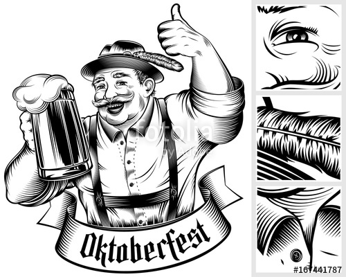 500x400 Bavarian Man Holding Glass Of Beer. Lettering Oktoberfest