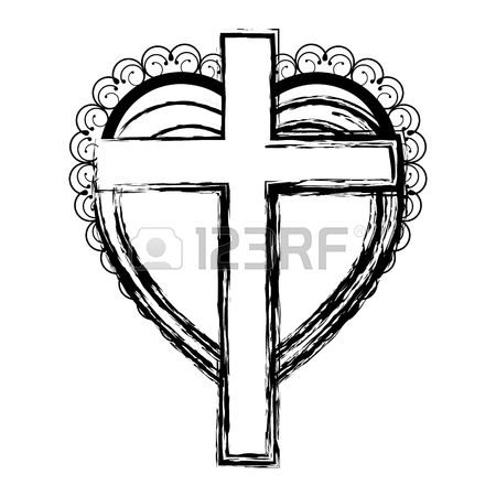 450x450 Silhouette Heart Decorative Frame With Brown Wooden Cross Inside